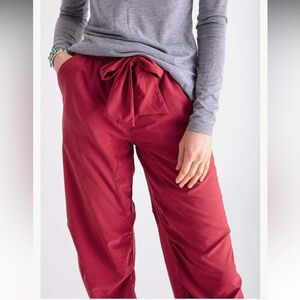 Paskho Serene Ultra Comfortable Belted Jogger Pants Lightweight Red Maple M
